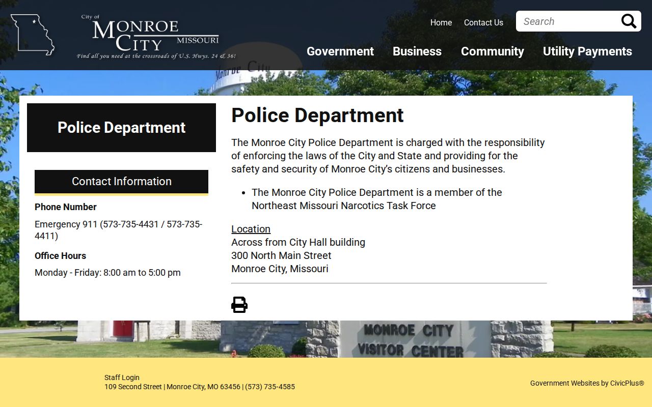 Official Monroe City Police Department webpage