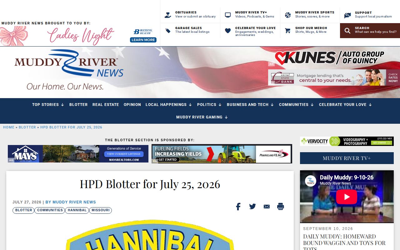 Muddy River News Hannibal Police Department blotter page